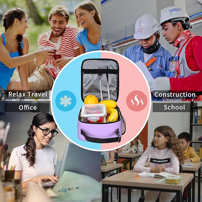 Light Purple Lunch Bag for Kids Girls Women Washable Thremal Picnic Meal Box for School Office Beach Insulated Cooler Reusable Portable