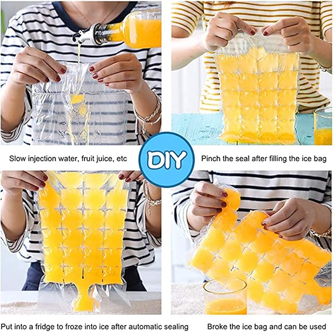 Disposable Ice Cube Bags,Stackable Easy Release Ice Cube Mold Trays, Self-Seal Freezing Maker,Cold Ice Pack Cooler Bag for Cocktail Food Wine,2400 Ice Cubes, 100 Bags