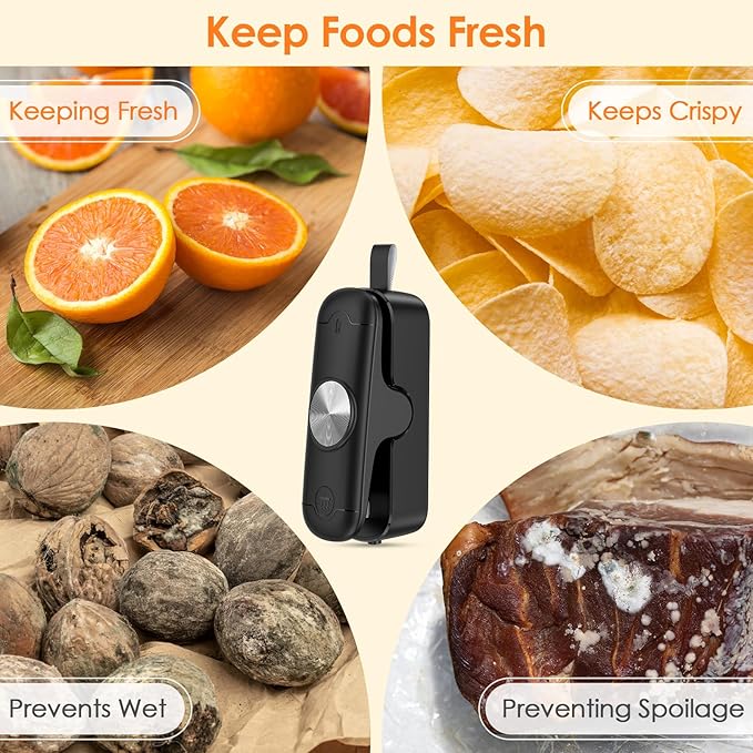 Bag Sealer, 2 in 1 Mini Bag Sealer Heat Seal and Cutter, Portable Chip Bag Sealer Heat Sealer Bag Resealer for Snacks Candies Plastic Bag Food Storage (Batteries Included)