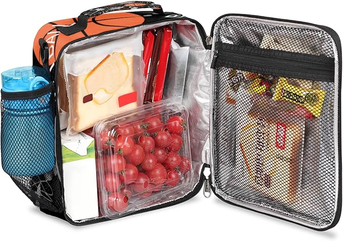 Basketball Kids Lunch Box Basketball Sport Insulated Lunch Bag Tote for Girls Boys, Cooler Freezable Meal Prep Bag with Shoulder Strap Waterproof Lunch Container for School Office Picnic