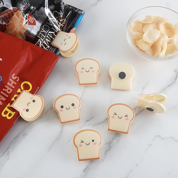 COOK WITH COLOR Cute Bag Clips - Funny Snack Clips, Magnetic Chip Clips for Bags - Kitchen and Food Bag Clips for Airtight Seal for Food Storage, Toast, Pack of 8