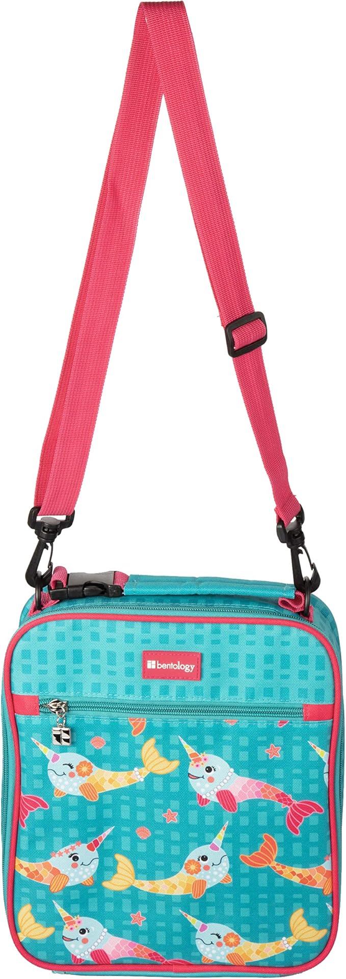 Bentology Convertible Soft Blue Narwhal Insulated Durable Lunch Bag For Kids-Zippered Outer Pocket-Adjustable Straps Convert to Backpack, Shoulder Bag or Lunch Box- Back To School & Travel