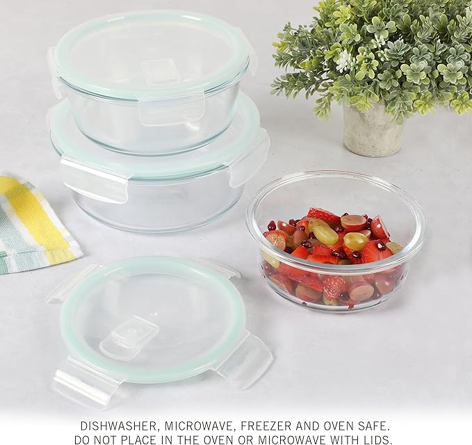 Martha Stewart Lamoine 6 Piece 44 oz, 32 oz, 22 oz Round Storage Borosilicate Glass Container Set w/PP Snap Martha Blue Lids