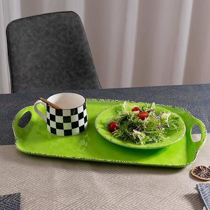 Large Melamine Serving Trays for Eating, 19'' x 12'' Serving Platter for Turkey, Christmas,Appetizer, Charcuterie, Food, Snack, Cupcakes, Dessert, Dishwasher Safe Tray, Set of 2, Green