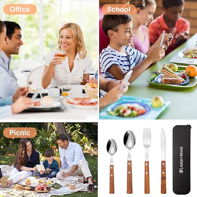 Portable Utensils Set with Case 18/8 Stainless Steel Silverware Set Reusable Utensils Set for Lunch Box Ideal for Travel Camping 4 Pcs Set