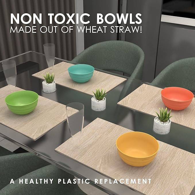 Deep Wheat Straw Bowls 60 OZ - 6 Dishwasher Safe Microwavable Bowls For Kitchen - Large Cereal bowl - Large Soup Bowl For Eating - Salad Bowl - Big Breakfast & PHO bowls For Ramen Rice Noodle Snacks