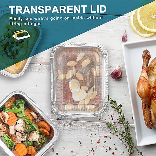 1.5LB Aluminum Pans with Clear Lids (50PACK),1.5 Lb Foil Pans - to Go Food Containers,Recyclable Aluminum Foil with Strong Seal for Freshness & Spill Resistance-6.105.316.5