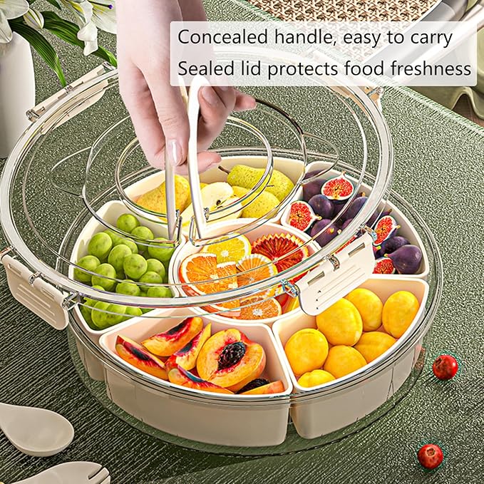 Divided Serving Tray with Lid and Handle Fruit Containers for Fridge Snack Box Container Divided Storage Box for Platters for Serving Food Outdoor Party Snack Cracker and Spice Organizer