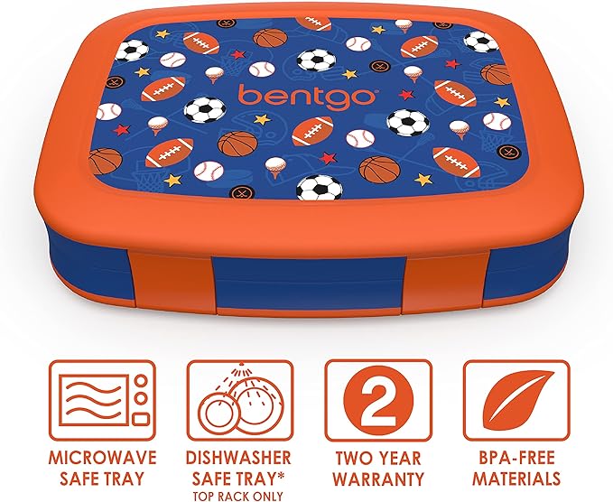 Bentgo Prints Insulated Lunch Bag Set With Kids Bento-Style Lunch Box (Sports)