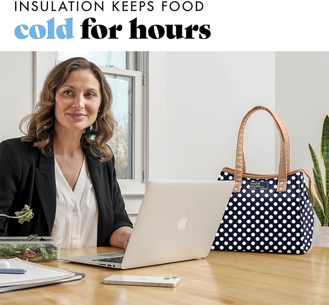 Fit & Fresh Lunch Bag For Women, Insulated Womens Lunch Bag For Work, Leakproof & Stain-Resistant Large Lunch Box For Women With Containers and Matching Tumbler, Zipper, Westerly Lunch Bag, Navy Dot