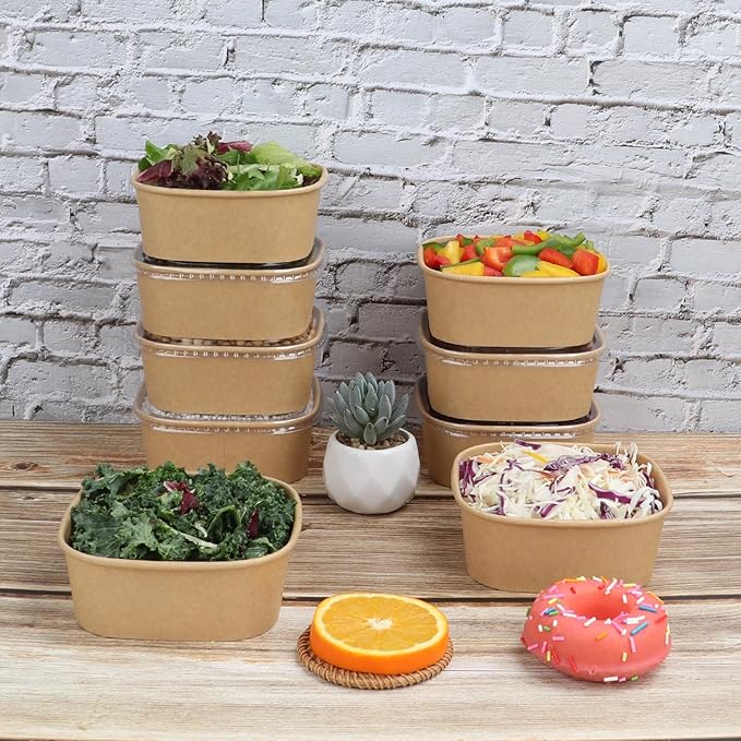 17 oz Disposable Kraft paper bowls with lids,Food containers Soup Bowls Party Supplies Treat Bowls 50 Pack