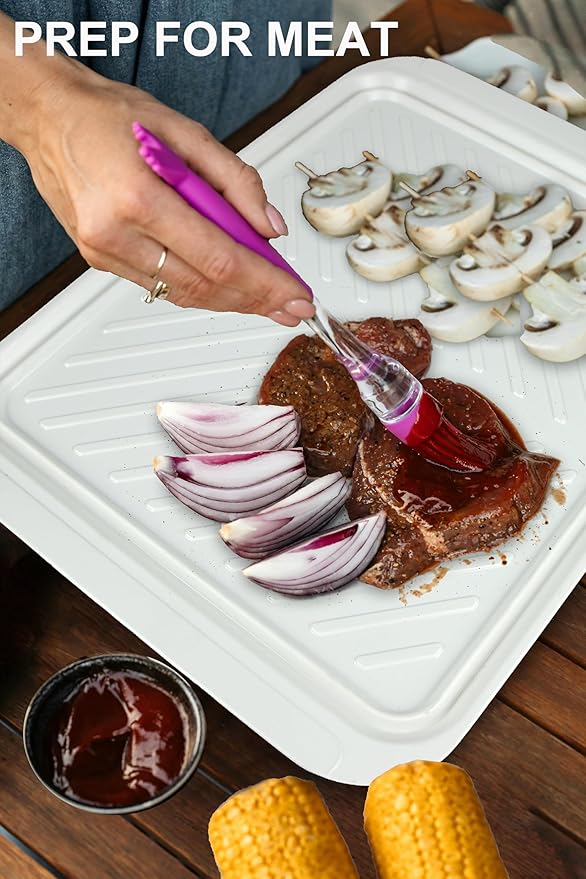 Extra Large Grilling Prep and Serve Trays, 17.3x13 inch BBQ Tray for Raw and Cooked Food, Melamine Serving Trays for Food, Set of 2, Black and White