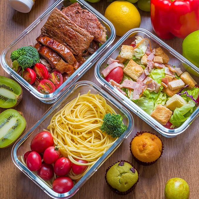 Bayco 8 Pack 30oz Glass Food Storage Containers, Glass Meal Prep Containers, Airtight Storage Containers with Lids - BPA-Free & Leak Proof (8 lids & 8 Container), Pink