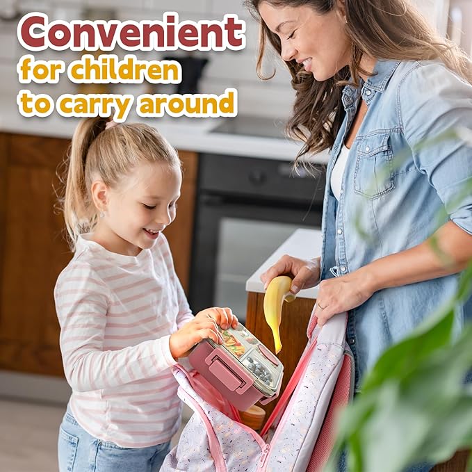 Stainless Steel Lunch Box for Kids, Girls Boys Bento Box for Food Storage Containers with Portable Utensil, Toddler Lunch Box with Removable Tray, Ideal for Ages 3-10,Dishwasher & Freezer Friendly