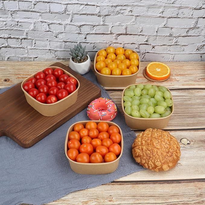 17 oz Disposable Kraft paper bowls with lids,Food containers Soup Bowls Party Supplies Treat Bowls 50 Pack