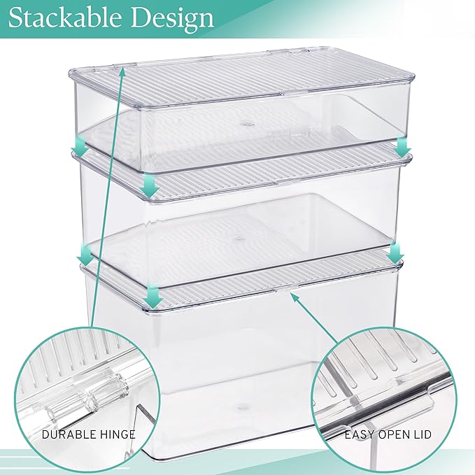Sorbus 3 Pack Clear Plastic Storage Bins with Lids - Stackable Refrigerator Organizer - Pantry Organizer - Fridge Organization - Cabinet Organizers Containers Storage box for Kitchen (Sizes: L,M,S)
