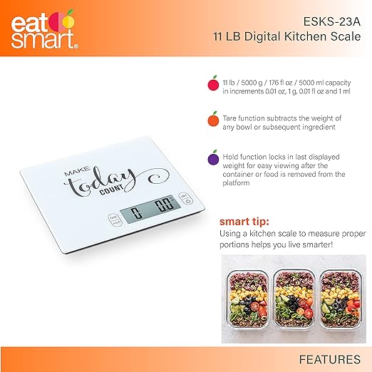 Eat Smart Eat Smart 11lb Food Kitchen Glass Scale with Inspirational Message