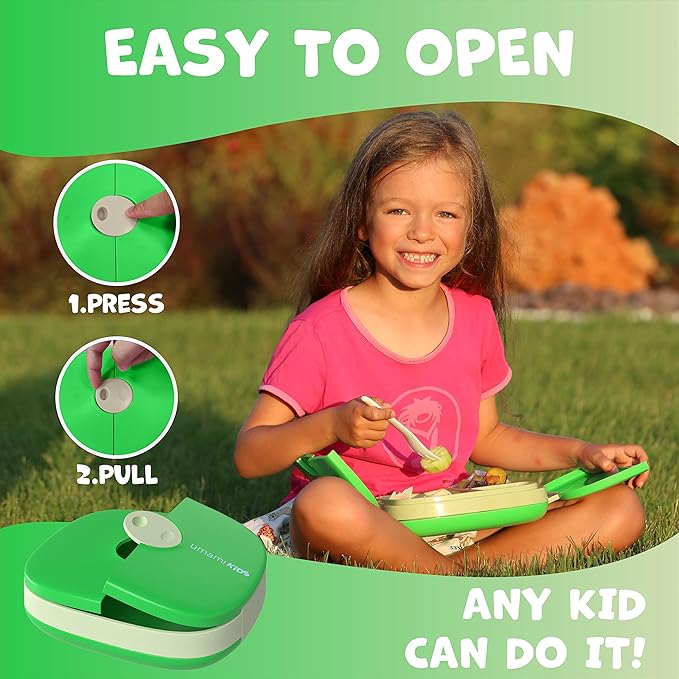 Umami All-in-1 Bento Box for Kids, Ice-pack & Utensils Included, 100% Leakproof & BPA free, Parents' favorite Lunch Box Kids (Green, 27 oz)