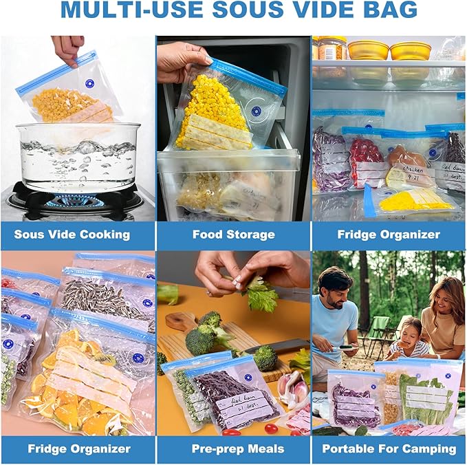 Sous Vide Bags, 50 PCS 10"X11" Reusable Vacuum Seal Bags for Food,Vacuum Zipper Sealer Bag, Sous Vide Cooking,Freezer Safe,Microwave Heating and Food Storage