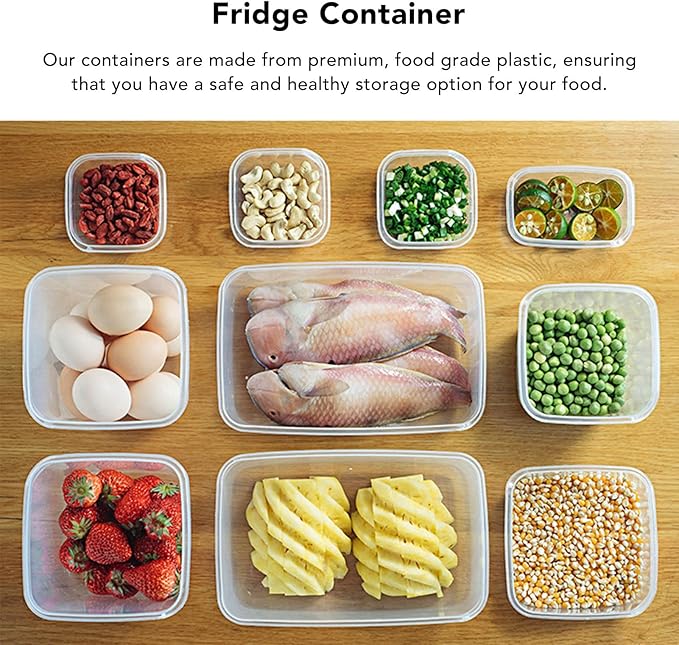 17PCS Food Container Green Fridge Bins, Leakproof Food Grade Plastic Various Sizes with Lid for Leftover Meals