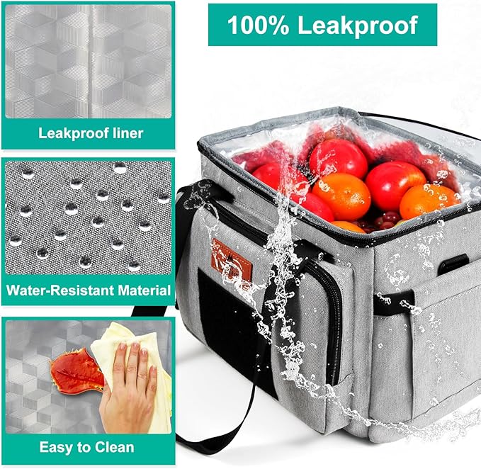 HSHRISH Lunch Box for Men, Women Double Deck Heavy Duty Large Insulated Tactical Lunch Bag Durable Cooler Bag With Shoulder Strap for Adults Work Picnic Road Trip (Grey,15L )