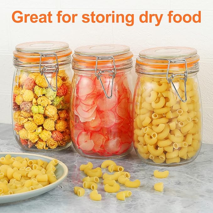 Wide Mouth Mason Jars, 4Pcs 32 oz Glass Jars with Airtight Lid Large Mason Canning Jars Clear Storage Canister Jars with Measurement Marks for Canning Flour Jam Jelly Coffee Sugar Beans