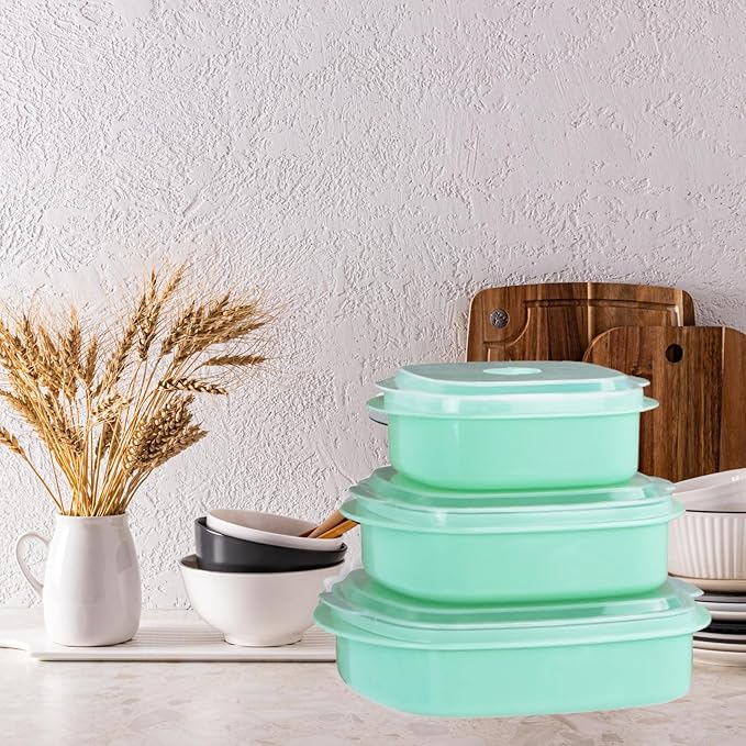 Reston Lloyd Nesting Microwave Containers, Set of 3, Adjustable Steam Vents, Airtight, Meal Prep, Durable BPA-Free Plastic- Freezer & Dishwasher Safe, Cookware & Food Storage, Anyday Cookware, Seafoam