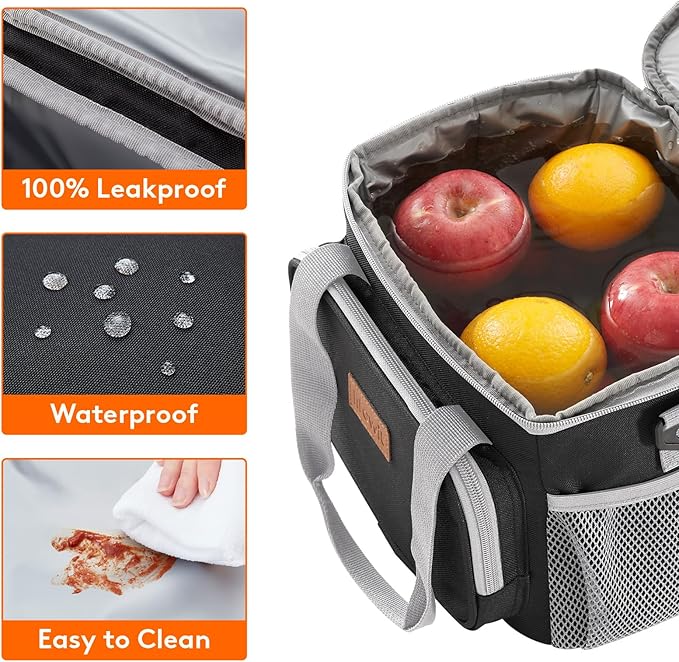 Lifewit Large Lunch Bag Insulated Lunch Box Soft Cooler Cooling Tote for Adult Men Women, Gray and Black 12-Can (9L)