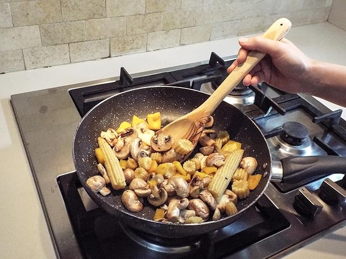 Olive Wood Spoon & Curved Spatula (12 Inch Set of 2 Pieces), Wooden Utensils, Turner/Spatula/Spoon for Every Day Cooking, From Bethlehem