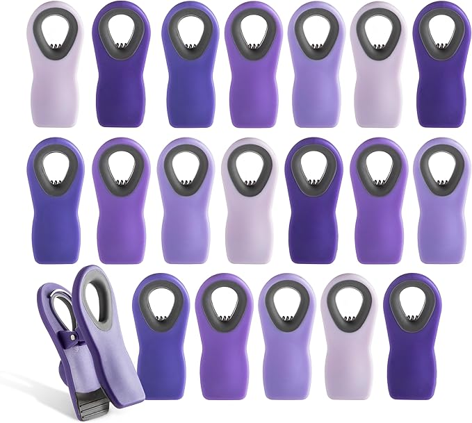 COOK WITH COLOR Magnet Bag Clips - Chip Clips, Food Storage with Airtight Seal Grip for Bread, Snack and Food Bags (Lavender, Pack of 20)