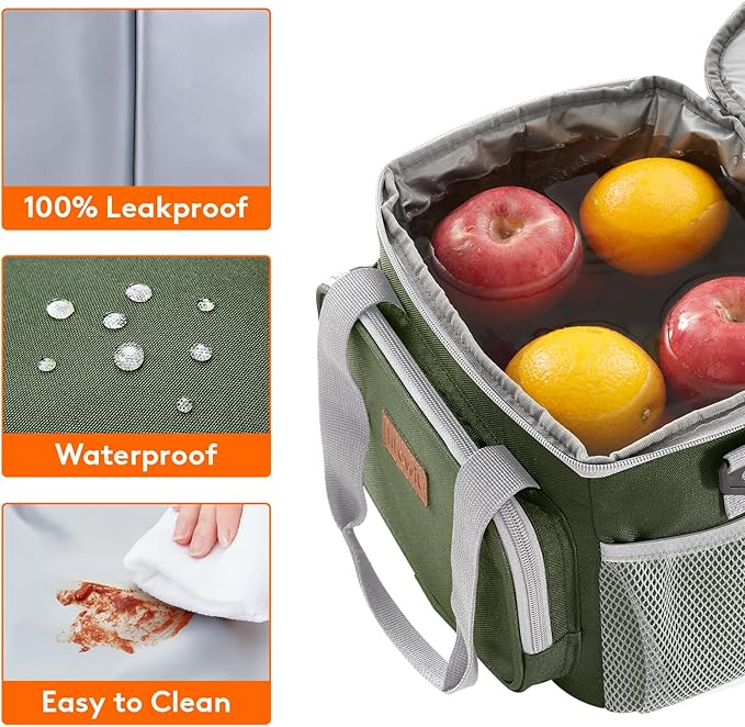 Lifewit Large Lunch Bag Insulated Lunch Box Soft Cooler Cooling Tote for Adult Men Women, Gray and Green 12-Can (9L)
