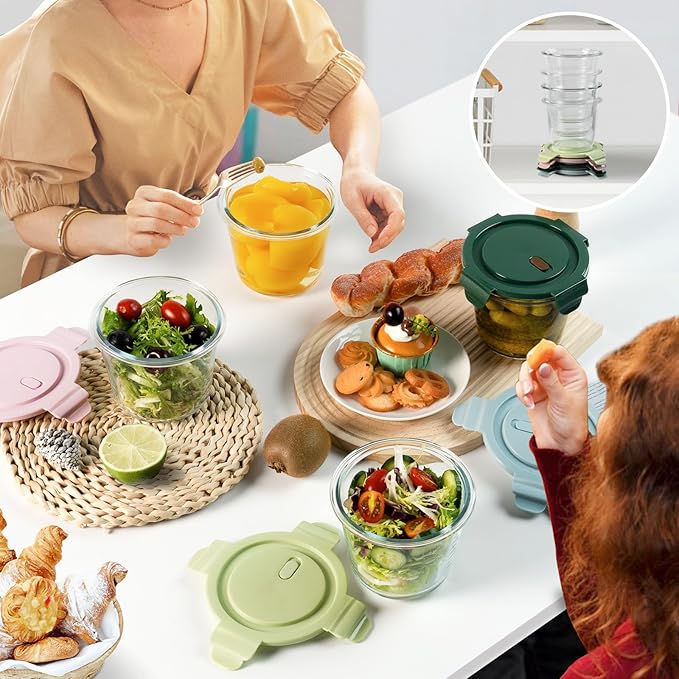 8 PCS Glass Meal Prep Containers with Lids, Airtight 3 Cup Glass Storage Containers Set, Heat-Resistant BPA-Free Containers for Soup Leftover, Microwave, Dishwasher, and Freezer Safe (4 Packs)