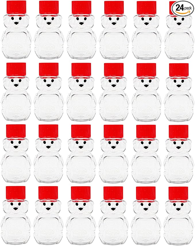 2 Ounce Honey Bears with Sealable Red Screw Top Lid - 24 Pack (2 oz. Bear, 24pk, Red)
