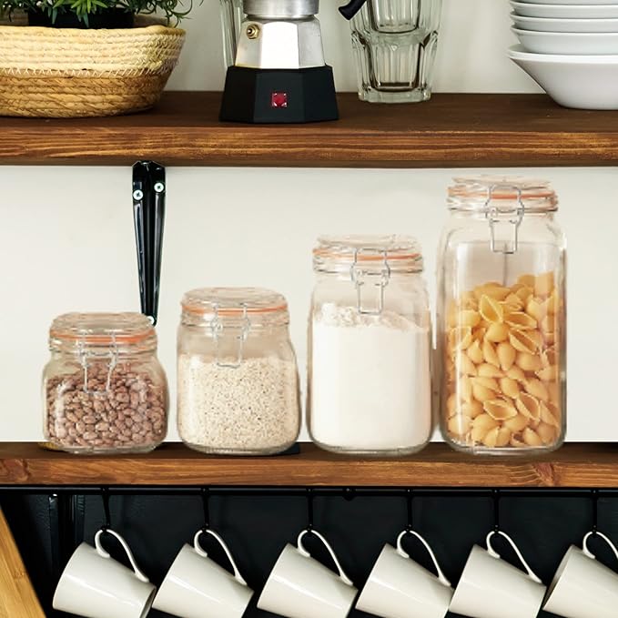 OGGI 4 Piece Airtight Glass Storage Containers Set - Includes 4 Glass Kitchen Canisters with Clamp Lids & Silicone Seals - Farmhouse Kitchen Décor, Kitchen Storage, Pantry Storage, Food Storage