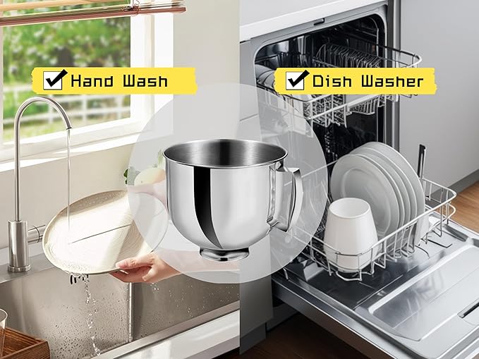 5.5 QT Stainless Steel Mixer Bowl Compatible with Kitchen Aid Tilt-Head Stand Mixers 4.5-5 Quart, Kitchen Ald Mixer Bowl for Classic&Artsian Stand Mixers