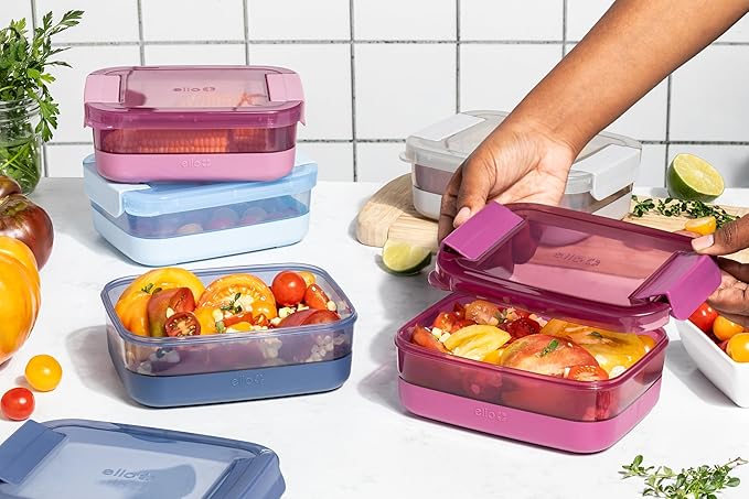 Ello 10 Pc BPA Free Plastic Meal Prep Container Set - 5 Pack with Silicone Boots, Airtight Lids, Dishwasher & Microwave Safe, Elderberry