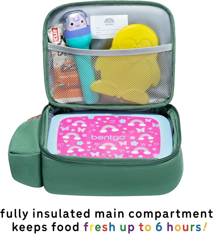 Toddler Lunch Bag for Girls and Boys, Lunch Box for Kids Ages 2–5, Fully Insulated with Padded Handle, Storage Pocket and Water Bottle Pocket, Lightweight, Easy to Clean, BPA-Free - Dinosaur