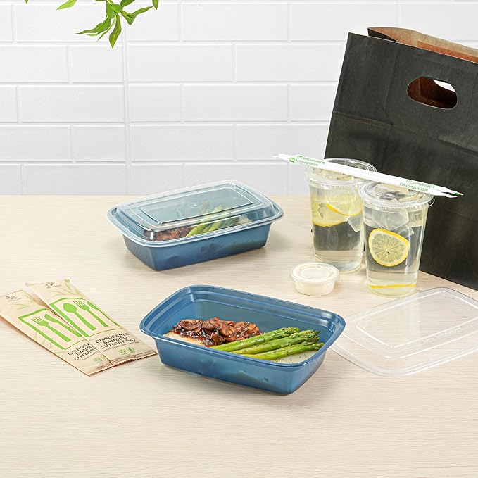 Restaurantware Asporto 38 Ounce Take Out Containers, 100 Food Containers With Lids - Microwavable, Disposable, Midnight Blue Plastic To Go Food Containers, No BPA, For Take Out And Delivery