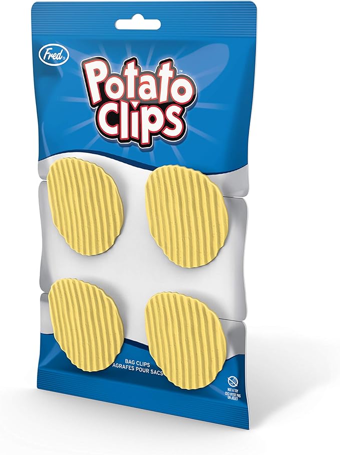Genuine Fred, POTATO CLIPS, Set of 4, Wavy Chip Bag Closures, Chip Clips, Bag Clips, Patented Design