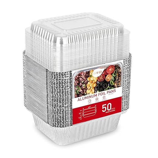 1.5LB Aluminum Pans with Clear Lids (50PACK),1.5 Lb Foil Pans - to Go Food Containers,Recyclable Aluminum Foil with Strong Seal for Freshness & Spill Resistance-6.105.316.5