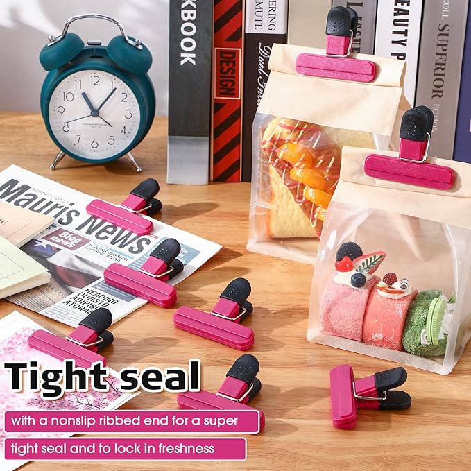 20 Pcs Chip Bag Clips Plastic Heavy Duty Clips Food Bag Clips Heavy Seal Grip for Food Storage Snack, 3.07 x 2.56 x 1.46 Inch(Rose Red)