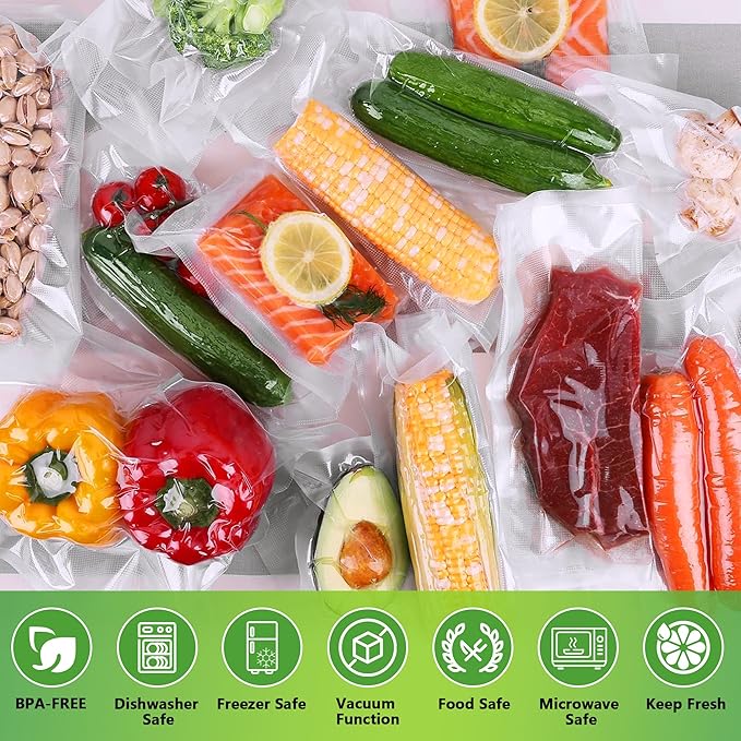 Vacuum Sealer Bags, 100 Count 8x12 Inch Food Vac Bags, PreCut Bag for Airtight Food Storage, Meal Prep or Sous Vide Cooking, Keep Food Fresh and Nutrients, BPA Free and Heavy Duty