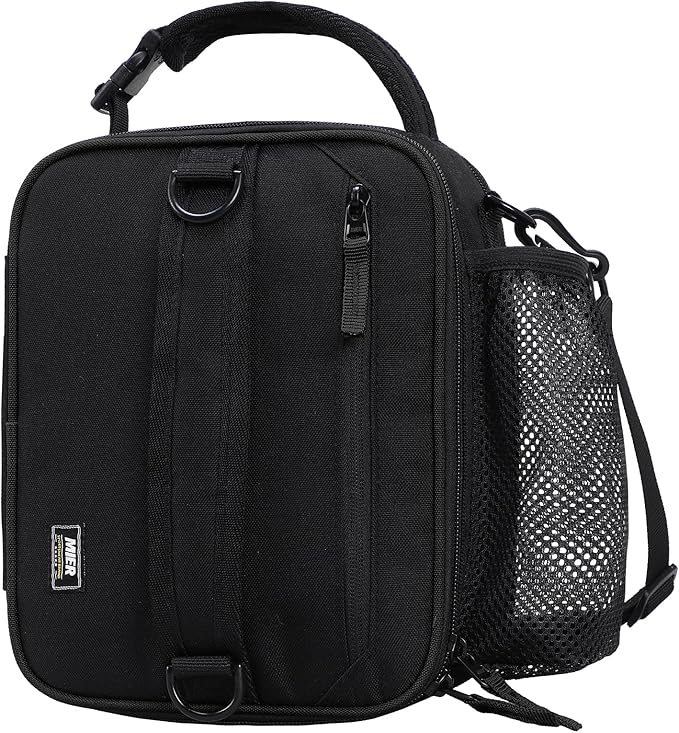 MIER Expandable Lunch Bag Insulated Lunch Box for Men to Work Travel Portable Lunchbox Bags with Shoulder Strap and Water Bottle Holder, Black