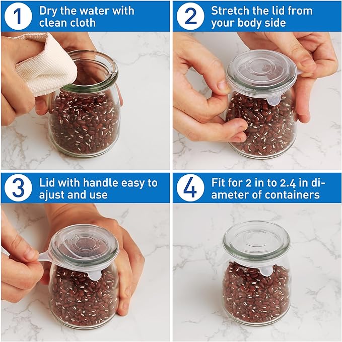 Extra Small Silicone Stretch Lids 2 Inch Reusable Silicone Jar Cover lids to Fit 2 Inch to 2.4 Inch Small Yogurt Jars,Milk Bottles,Cans 8 Pack