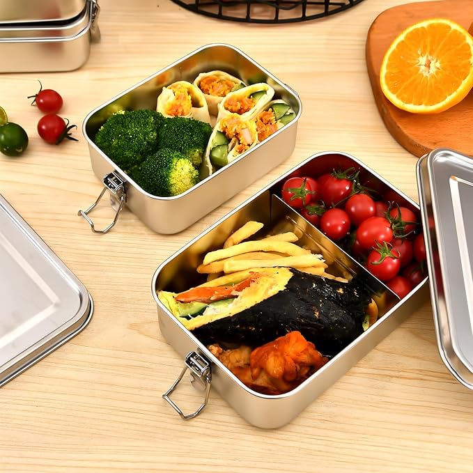 8 PCS Stainless Steel Bento Box 4-Size, Metal Lunch Box, Food Containers, Steel Lunch Container for Home, Work, Camping (550ml+850ml+1400ml+2400ml)*2