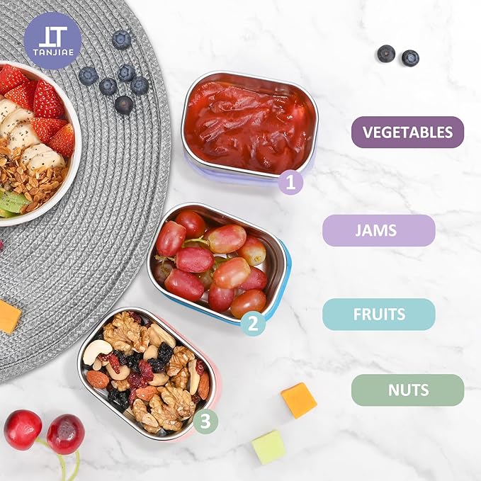 Kids Snack Pro - Stainless Steel Snack Containers for Kids | Easy Open Leak Proof Small Food Containers with Silicone Lids - Perfect Metal Toddler Lunch Box for Daycare and School (8oz*3)