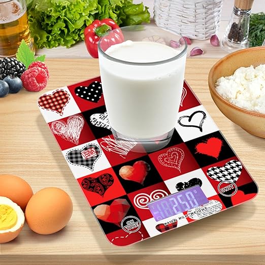 Food Scale Kitchen Digital Scale Food Ounces and Grams Dieting Baking Cooking Waterproof Glass Panels LCD Display,4 Units Scale Tare Function Valentine's Day Love Heart