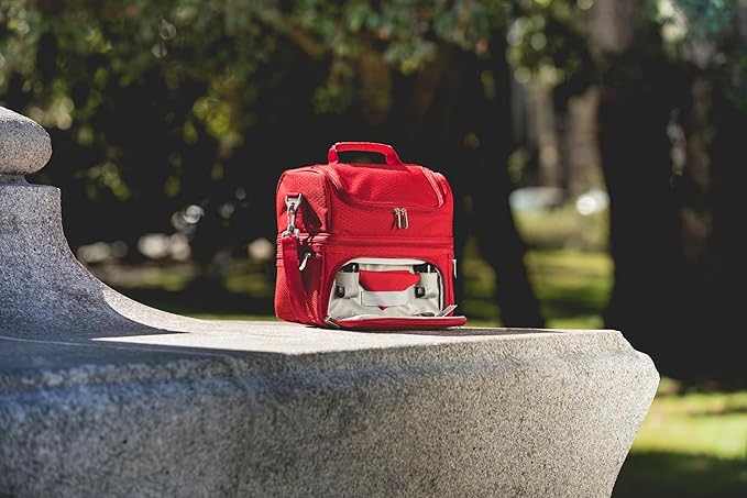 PICNIC TIME Disney Mickey Mouse Pranzo Lunch Bag, Insulated Lunch Box with Picnic Set, Lunch Cooler Bag, (Red)