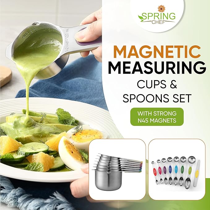 Spring Chef Premium Swivel Vegetable Peeler, Black & Magnetic Measuring Cups & Spoons, Set of 15 with Leveler, Multicolor - 2 Product Bundle