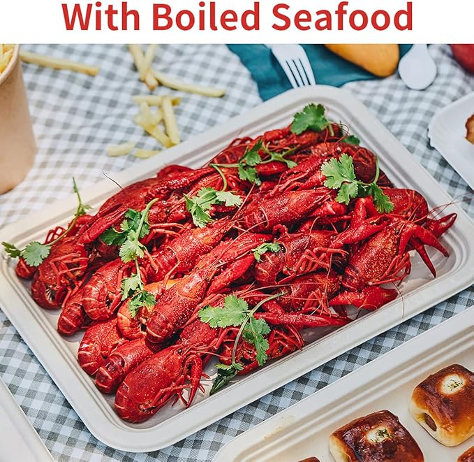 bloomoon 50 Pack 14 Inch Disposable Food Trays, Large Paper Plates 14 inch Disposable Trays for Crawfish Crab Seafood Boil, BBQ Serving,Cookie Dessert,Seafood Boil Party Supplies
